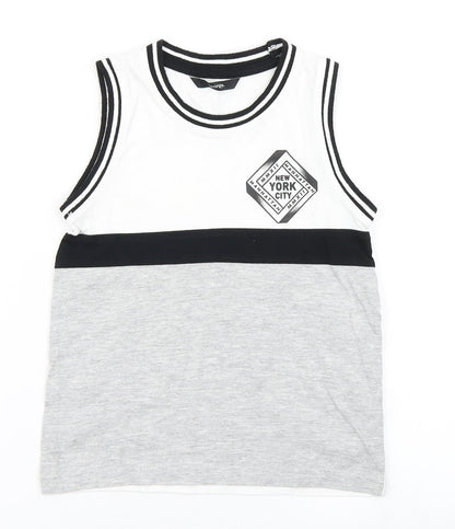 Additional front view of George boys’ grey colourblock cotton basic tank, size 5-6, years crew neck