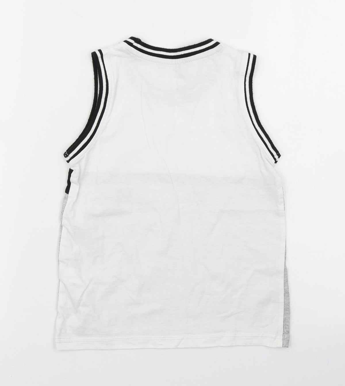 Back view of George boys’ grey colourblock cotton basic tank, size 5-6, years crew neck