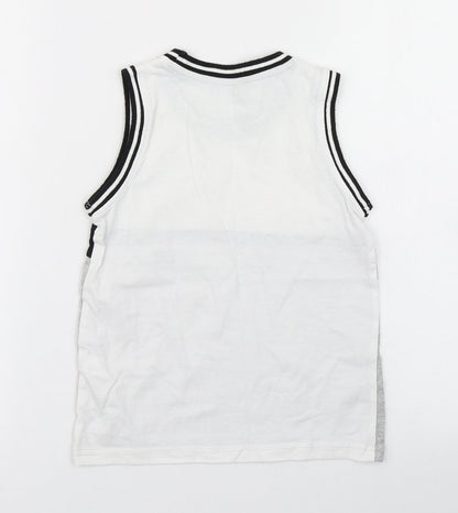 Back view of George boys’ grey colourblock cotton basic tank, size 5-6, years crew neck
