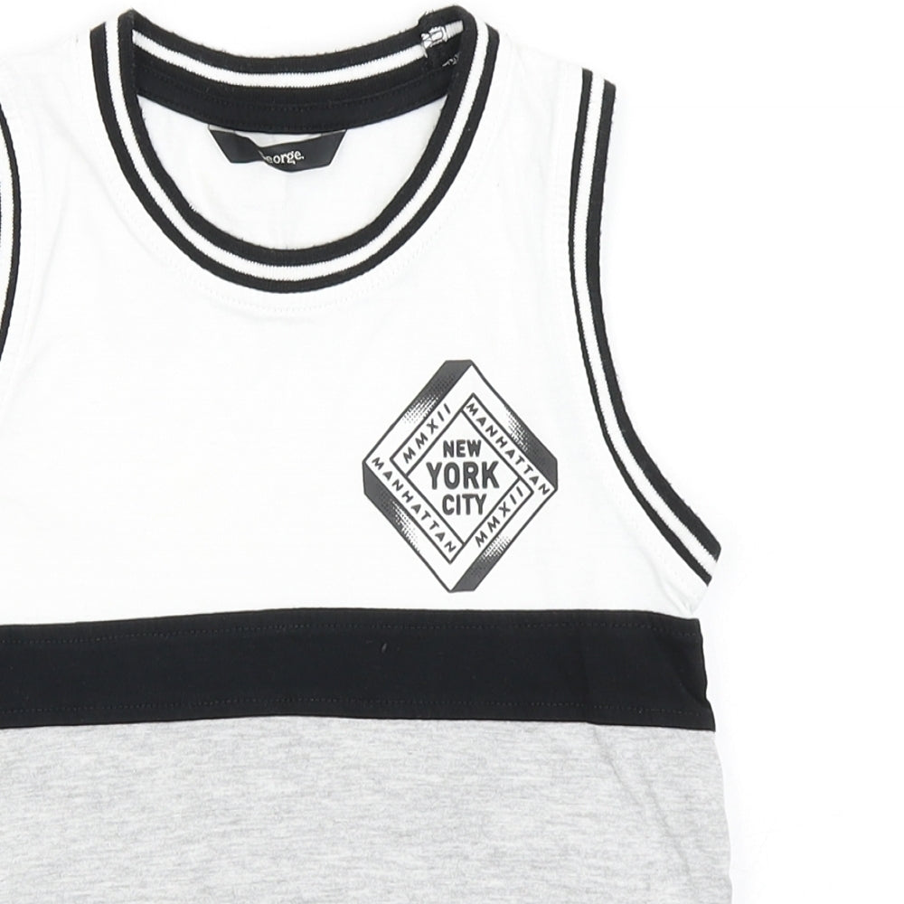 Close-up detail of George boys’ grey colourblock cotton basic tank, size 5-6, years crew neck