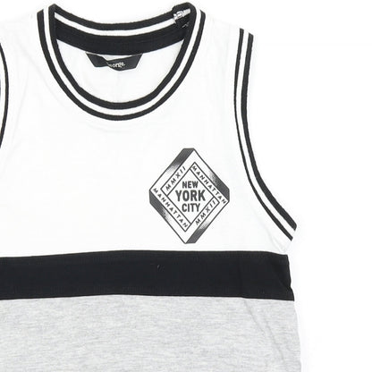 Close-up detail of George boys’ grey colourblock cotton basic tank, size 5-6, years crew neck