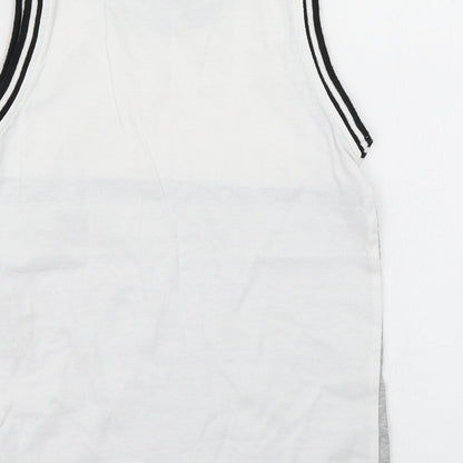 Brand and care label for George boys’ grey colourblock cotton basic tank, size 5-6, years crew neck