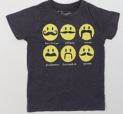 hullabaloo Boys Grey Geometric Cotton Basic T-Shirt Size 3-4 Years Crew Neck Pullover
