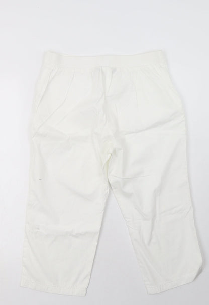 bonmarch Womens White  Cotton Cropped Trousers Size 12 L22 in Regular Button