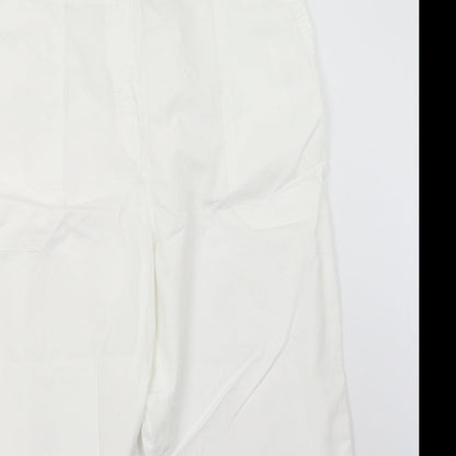 bonmarch Womens White  Cotton Cropped Trousers Size 12 L22 in Regular Button