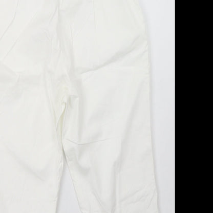 bonmarch Womens White  Cotton Cropped Trousers Size 12 L22 in Regular Button