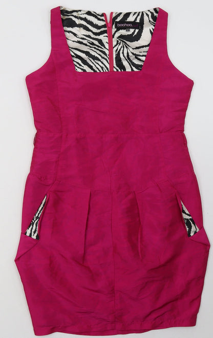 Boohoo Womens Pink  Polyester A-Line  Size 10  Square Neck Zip