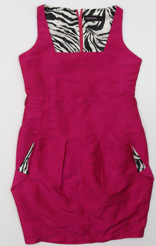 Boohoo Womens Pink  Polyester A-Line  Size 10  Square Neck Zip