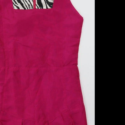 Boohoo Womens Pink  Polyester A-Line  Size 10  Square Neck Zip