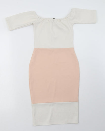 Missguided Womens White Striped Polyester Bodycon  Size 6  Off the Shoulder Pullover