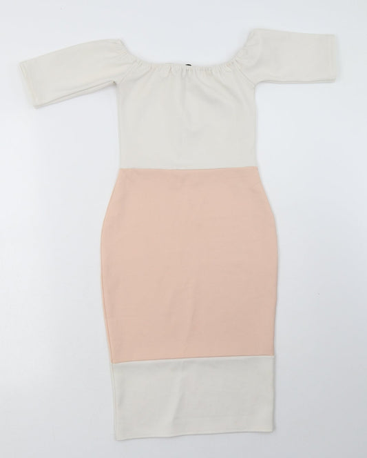 Missguided Womens White Striped Polyester Bodycon  Size 6  Off the Shoulder Pullover