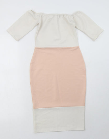 Missguided Womens White Striped Polyester Bodycon  Size 6  Off the Shoulder Pullover