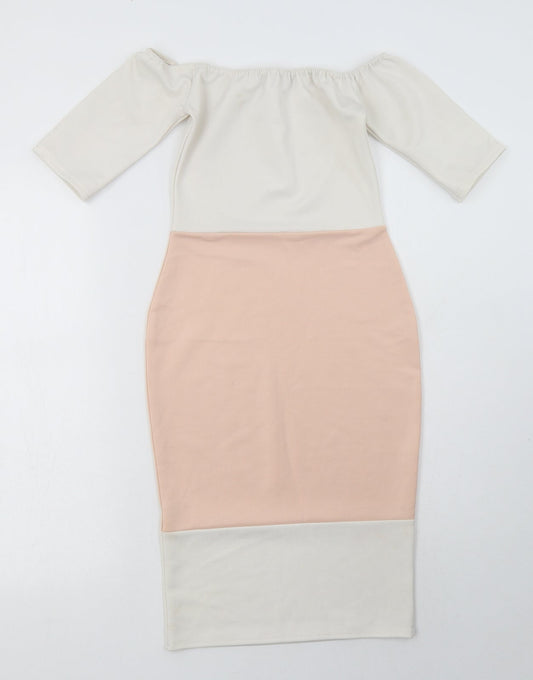 Missguided Womens White Striped Polyester Bodycon  Size 6  Off the Shoulder Pullover