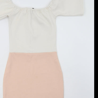 Missguided Womens White Striped Polyester Bodycon  Size 6  Off the Shoulder Pullover