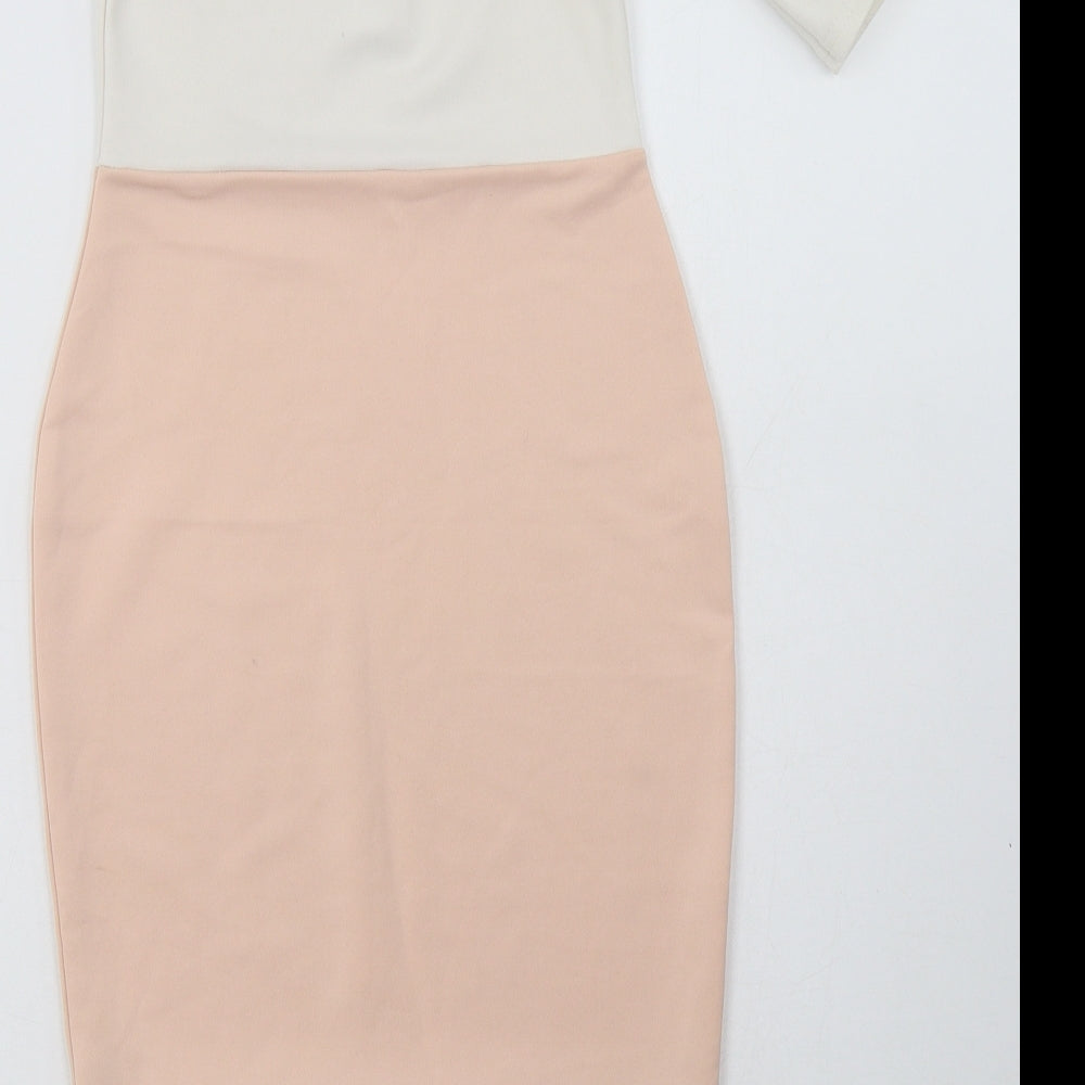 Missguided Womens White Striped Polyester Bodycon  Size 6  Off the Shoulder Pullover