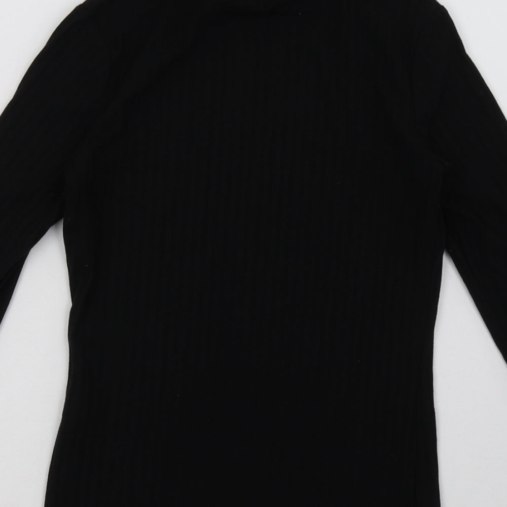 Brand and care label for New Look women’s black polyester pullover sweatshirt, size UK 8, pullover