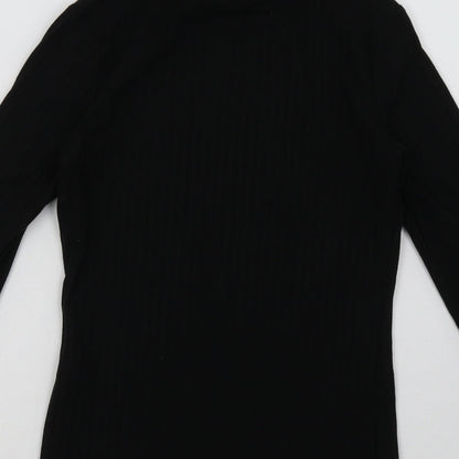 Brand and care label for New Look women’s black polyester pullover sweatshirt, size UK 8, pullover