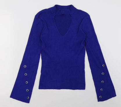 Additional front view of Debenhams women’s blue viscose pullover sweatshirt, size UK 12, pullover