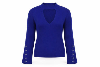 Front view of Debenhams women’s blue viscose pullover sweatshirt, size UK 12, pullover