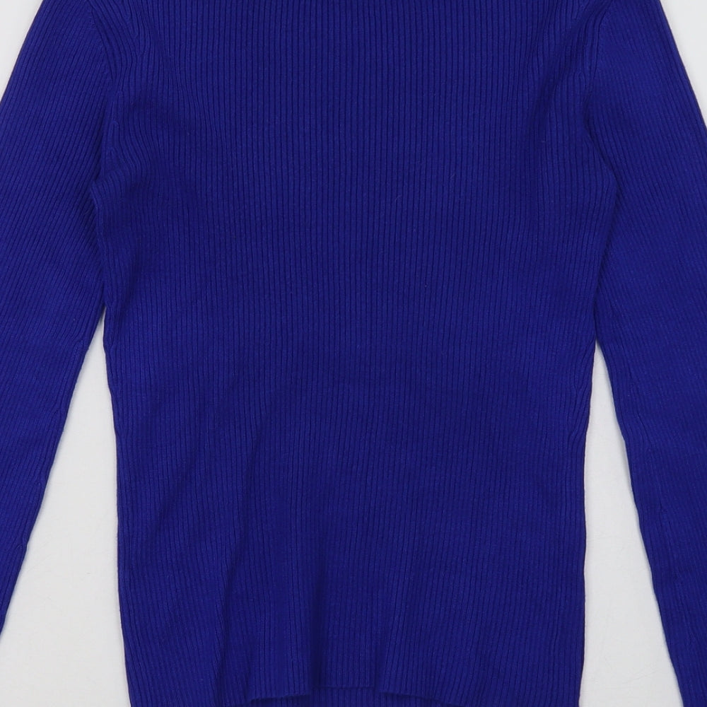 Brand and care label for Debenhams women’s blue viscose pullover sweatshirt, size UK 12, pullover