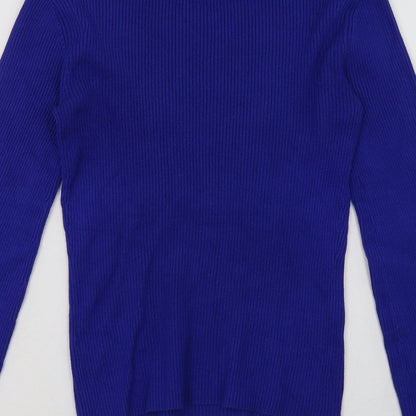 Brand and care label for Debenhams women’s blue viscose pullover sweatshirt, size UK 12, pullover