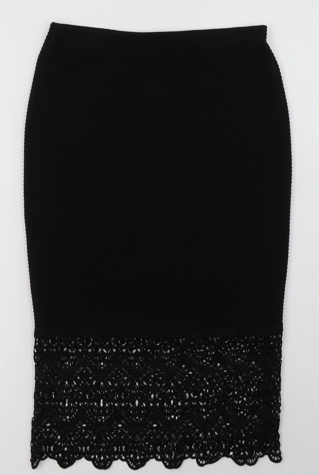 Primark Womens Black  Polyester A-Line Skirt Size 6    - lace detail at the bottom