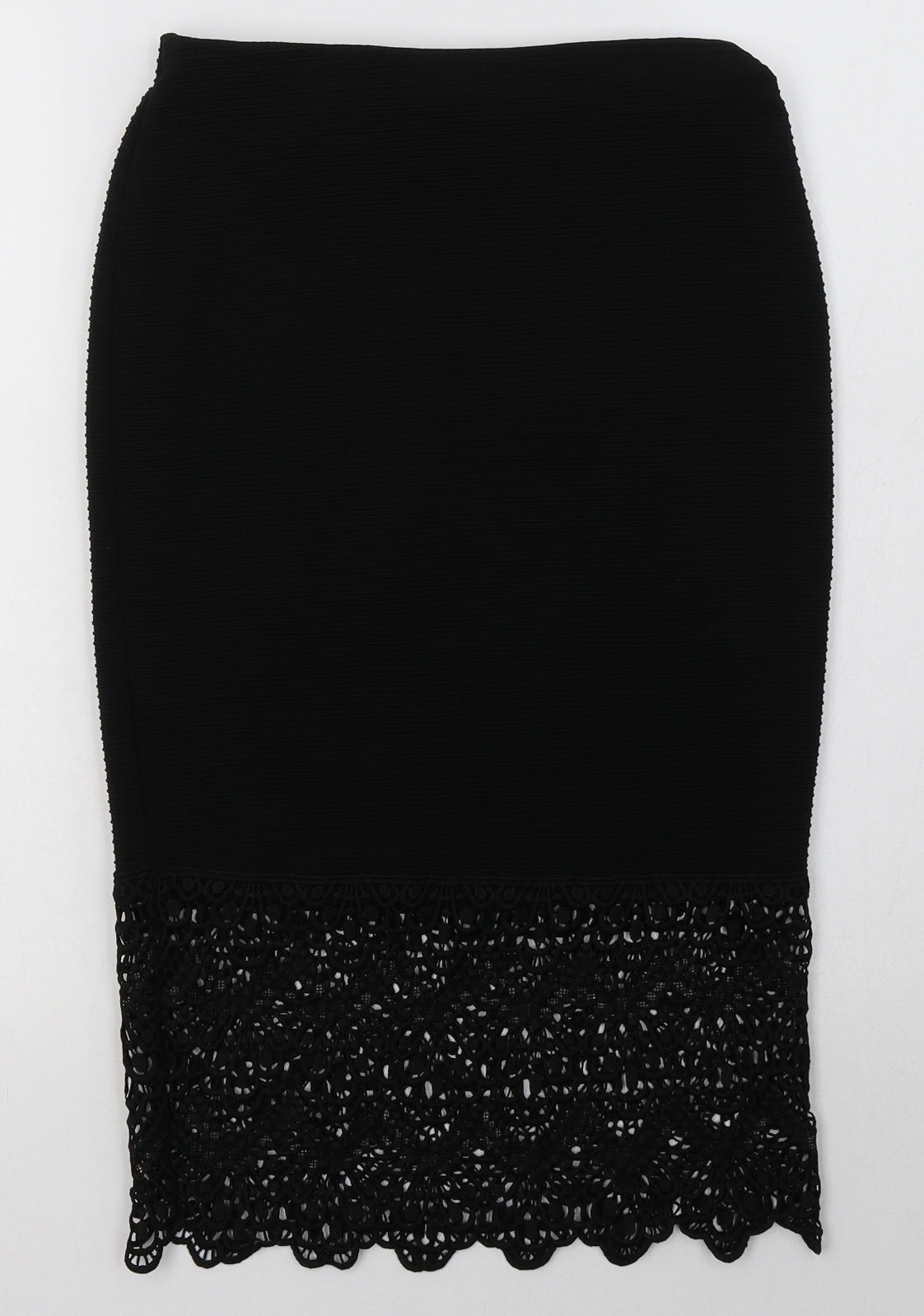 Primark Womens Black  Polyester A-Line Skirt Size 6    - lace detail at the bottom