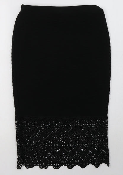Primark Womens Black  Polyester A-Line Skirt Size 6    - lace detail at the bottom