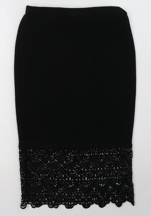Primark Womens Black  Polyester A-Line Skirt Size 6    - lace detail at the bottom