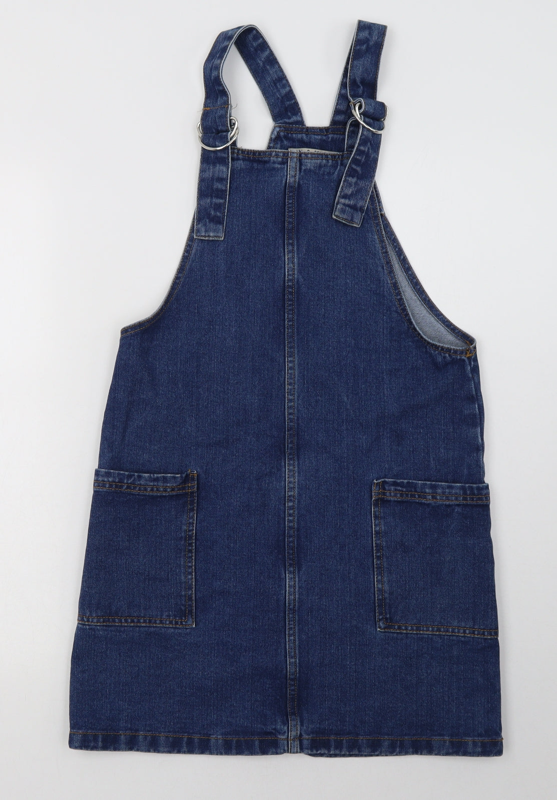 Primark Womens Blue  Cotton Pencil Dress  Size 8  Square Neck Buckle