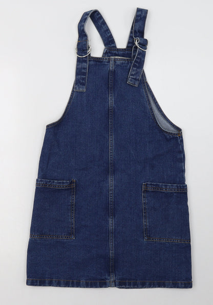 Primark Womens Blue  Cotton Pencil Dress  Size 8  Square Neck Buckle