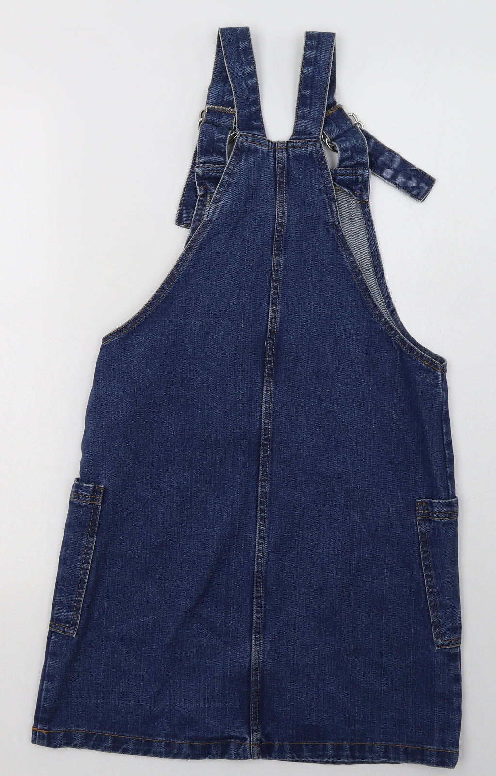 Primark Womens Blue  Cotton Pencil Dress  Size 8  Square Neck Buckle