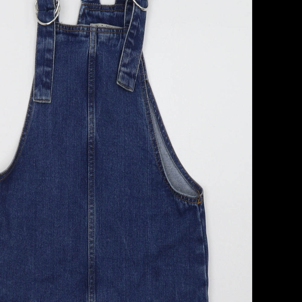 Primark Womens Blue  Cotton Pencil Dress  Size 8  Square Neck Buckle