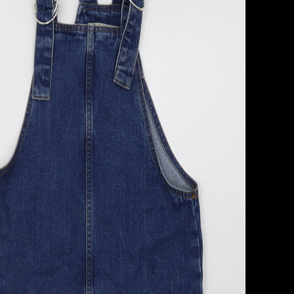 Primark Womens Blue  Cotton Pencil Dress  Size 8  Square Neck Buckle