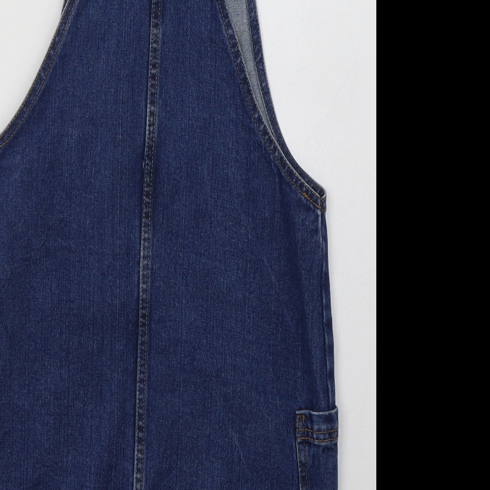 Primark Womens Blue  Cotton Pencil Dress  Size 8  Square Neck Buckle