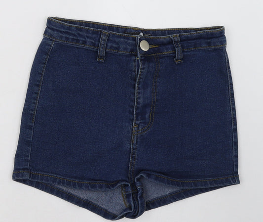 Boohoo Womens Blue  Cotton Hot Pants Shorts Size 8 L4 in Regular Button