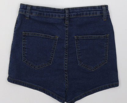 Boohoo Womens Blue  Cotton Hot Pants Shorts Size 8 L4 in Regular Button
