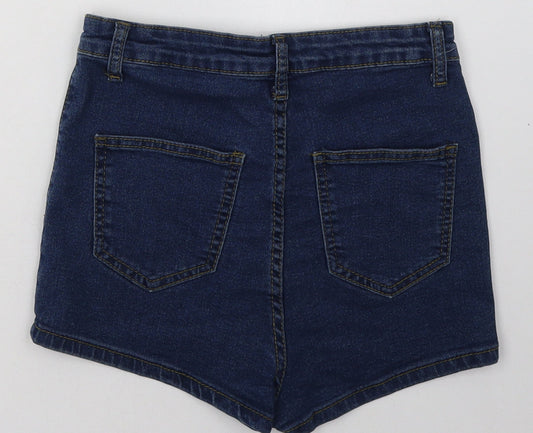 Boohoo Womens Blue  Cotton Hot Pants Shorts Size 8 L4 in Regular Button