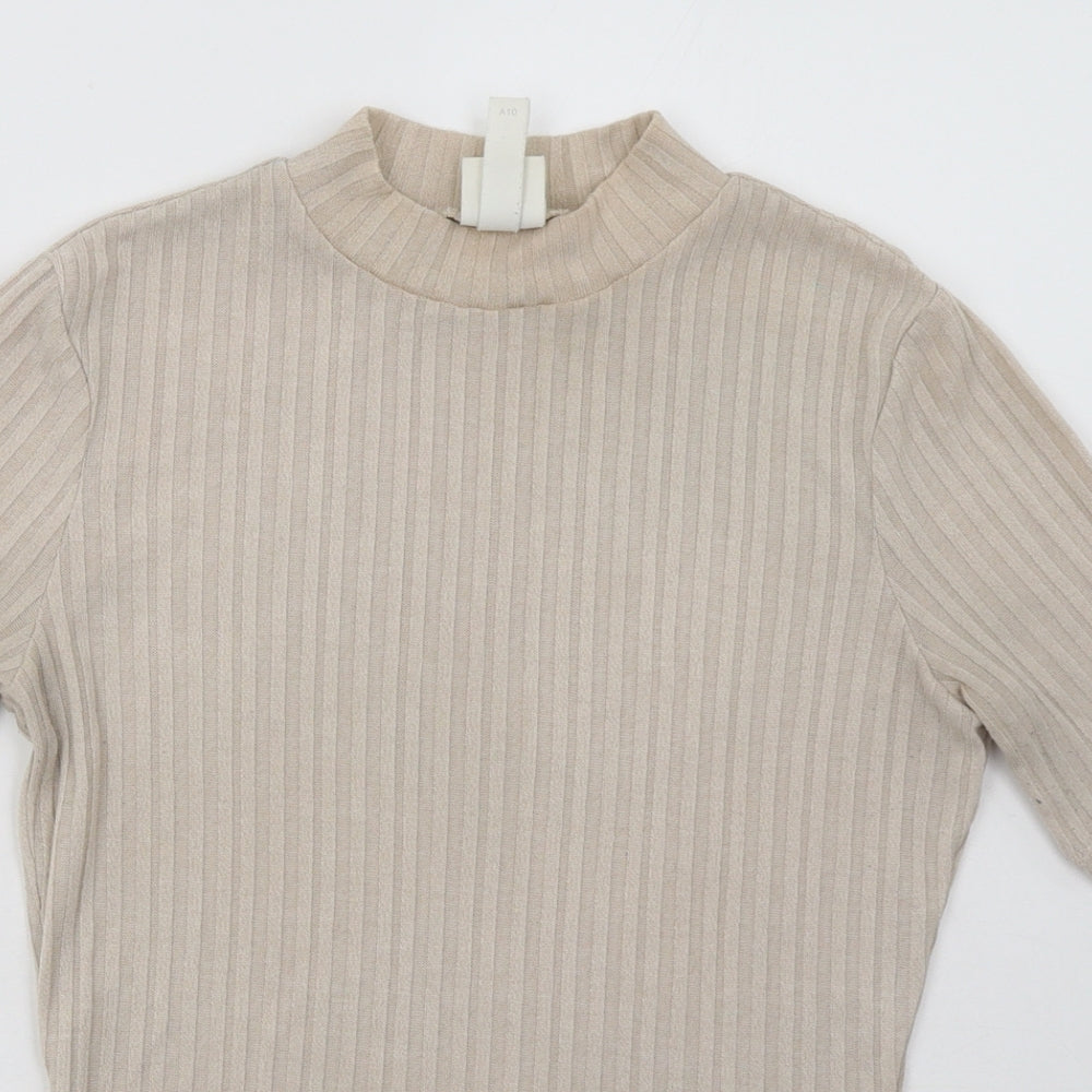 Womens UK Size XS H&M Beige Basic T-Shirt