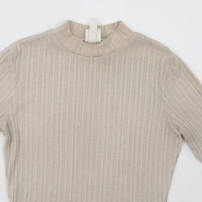 Womens UK Size XS H&M Beige Basic T-Shirt