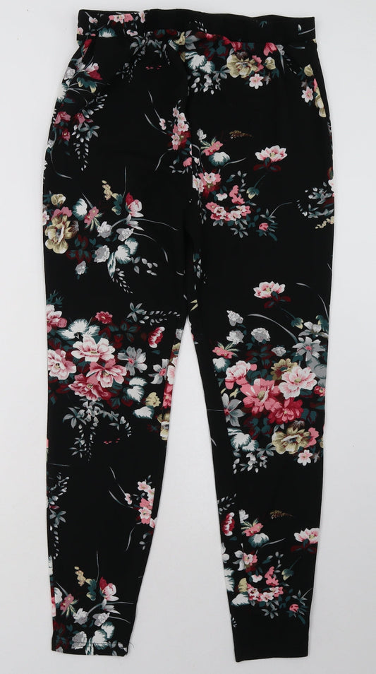 SheIn Womens Black Floral Polyester Trousers  Size S L30 in Regular