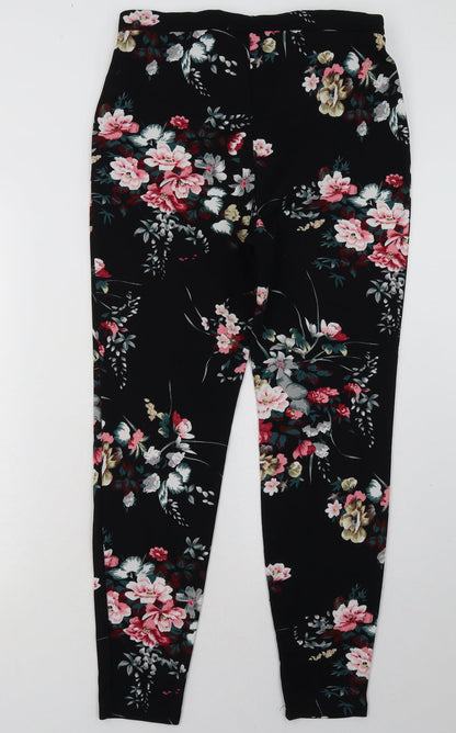 SheIn Womens Black Floral Polyester Trousers  Size S L30 in Regular