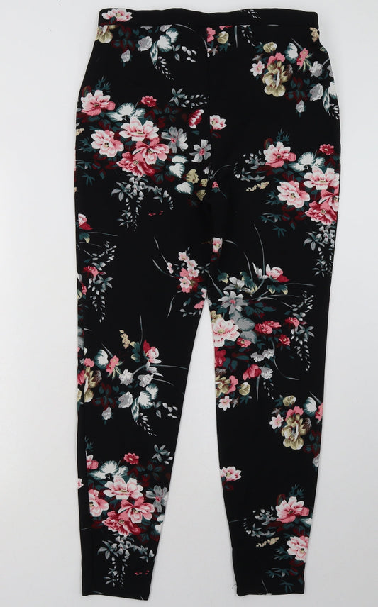 SheIn Womens Black Floral Polyester Trousers  Size S L30 in Regular
