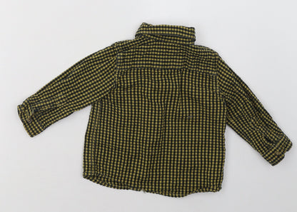 Back view of Mango boys’ yellow check cotton basic button-up, size 0-3, months collared button