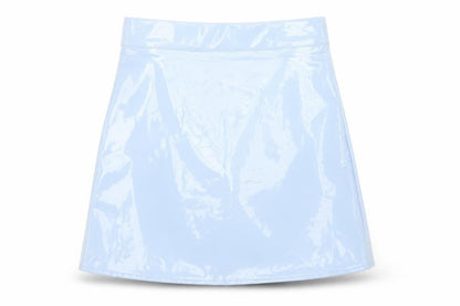 Front view of egrels women’s blue polyester a-line skirt, size S