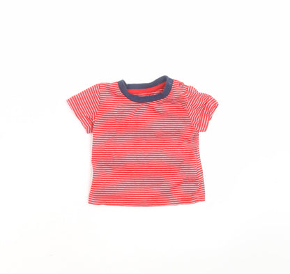 Earlydays Baby Red Striped Cotton Basic T-Shirt Size 3-6 Months Round Neck