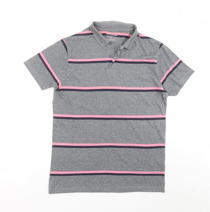 Primark Mens Grey Striped Cotton  Polo Size M Collared