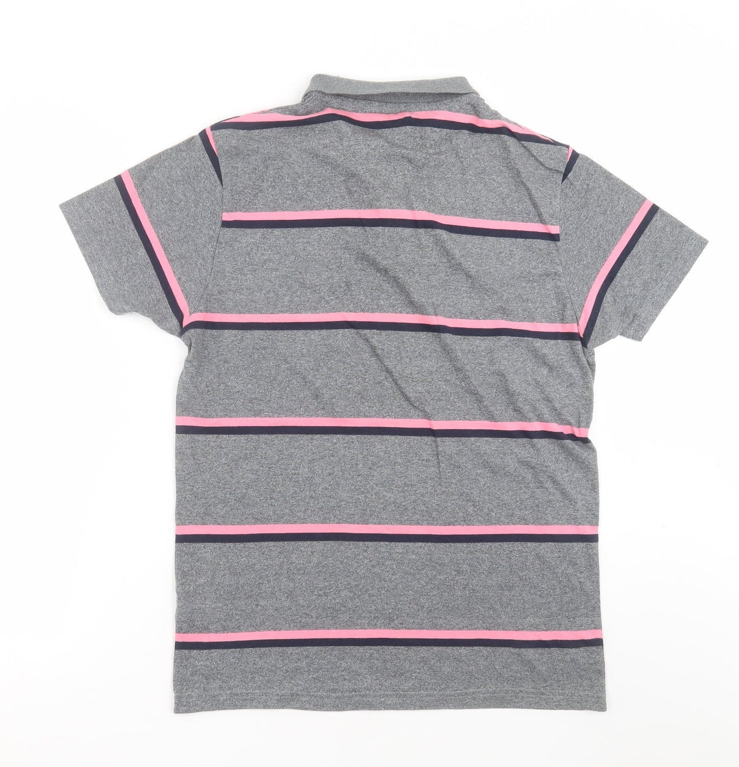 Primark Mens Grey Striped Cotton  Polo Size M Collared