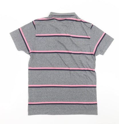 Primark Mens Grey Striped Cotton  Polo Size M Collared