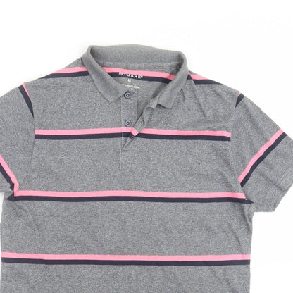 Primark Mens Grey Striped Cotton  Polo Size M Collared